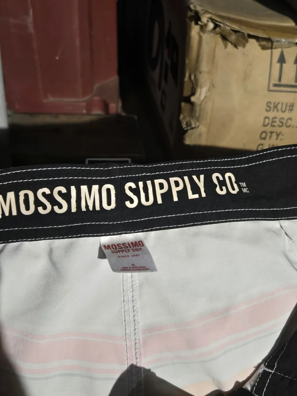 Mossimo Supply Co. Men's Gray Board Shorts with Yellow & Orange Stripe Waist